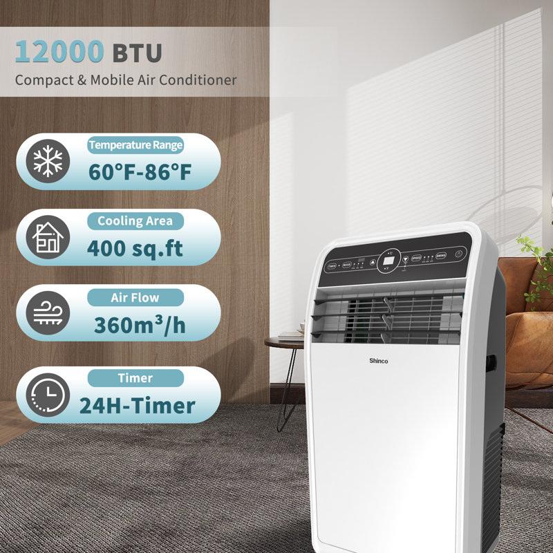 Shinco 12,000 BTU(ASHRAE) Portable Air Conditioner with